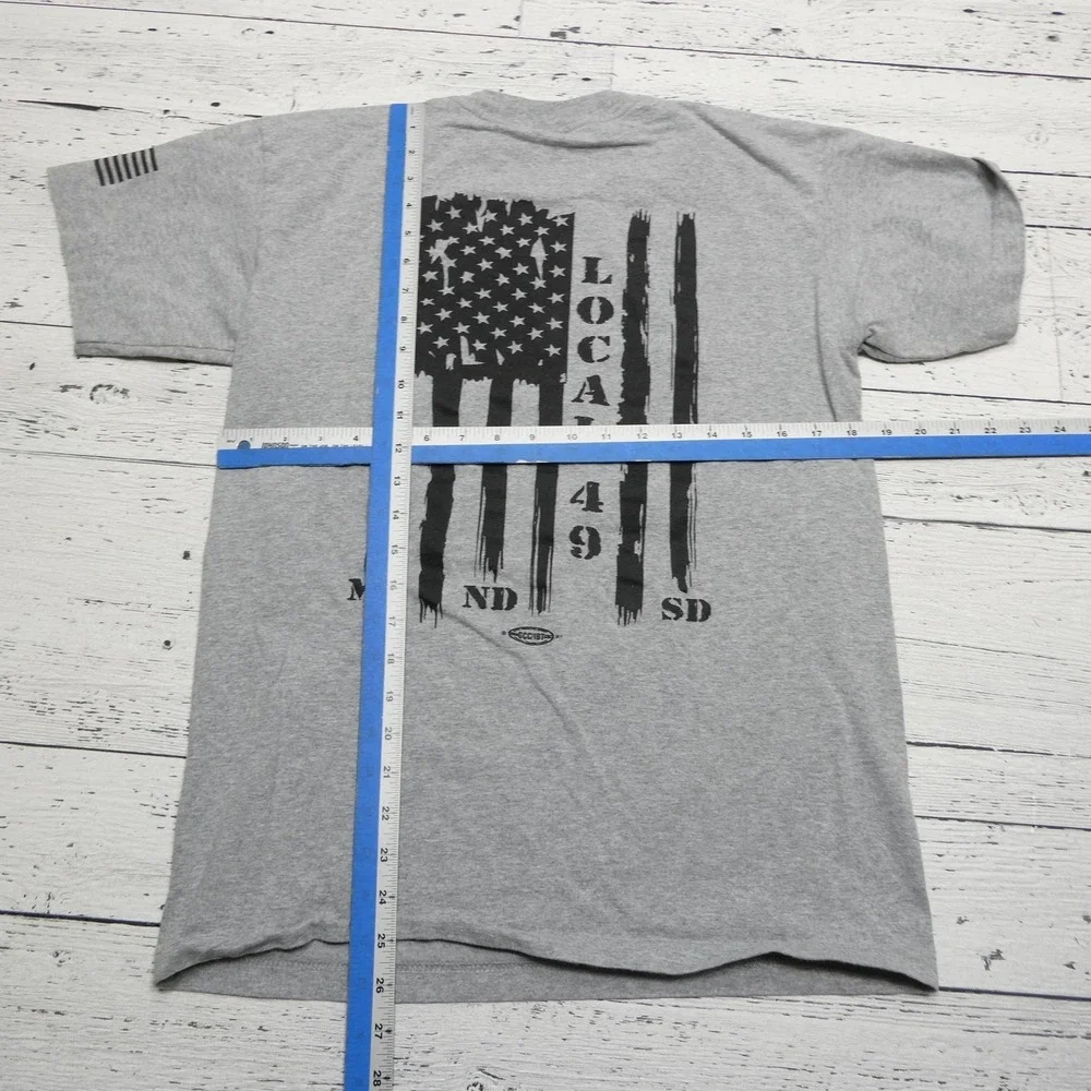 Bayside Shirt Mens Medium‎ Gray Local 49 Union USA Flag Heavyweight Workwear Tee